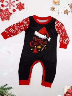 Black And Red Family Christmas Pajamas With Santa Hat Top And Ho Ho Ho Pants 2026
