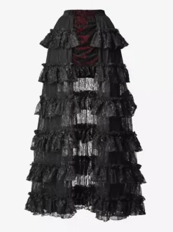 Black And Red Gothic Lolita SK Tiered High-Waisted Skirt Dramatic Train Lolita Skirt