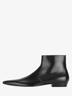 Black Ankle Boots Genuine Leather Pointed Toe Slip On Booties