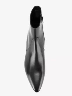 Black Ankle Boots Genuine Leather Pointed Toe Slip On Booties