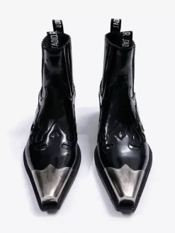 Black Ankle Boots Men's Pointed Toe Deisgned Chunky Heel Booties