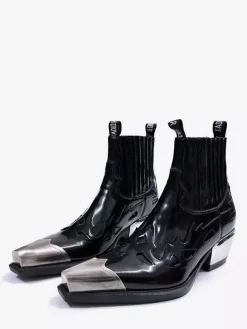 Black Ankle Boots Men's Pointed Toe Deisgned Chunky Heel Booties