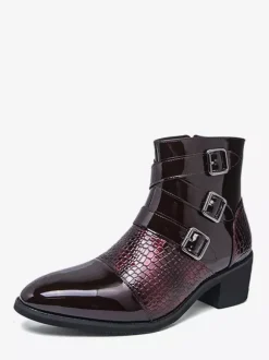 Black Ankle Boots Men's Round Toe Buckle Detail Zip Up Booties