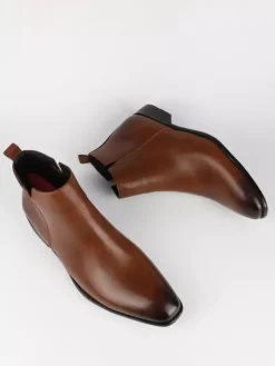 Black Ankle Boots Men's Round Toe Slip On Flat Casual Booties