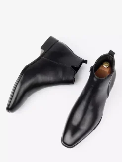 Black Ankle Boots Men's Round Toe Slip On Flat Casual Booties