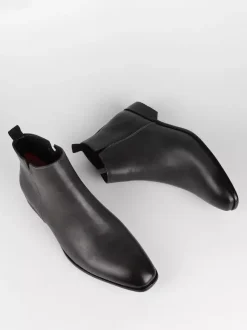 Black Ankle Boots Men's Round Toe Slip On Flat Casual Booties