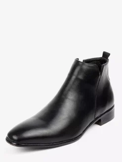 Black Ankle Boots Men's Round Toe Slip On Flat Casual Booties