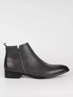 Black Ankle Boots Men's Round Toe Slip On Flat Casual Booties