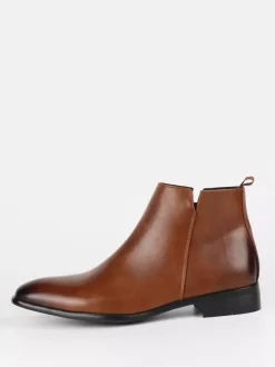 Black Ankle Boots Men's Round Toe Slip On Flat Casual Booties