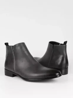Black Ankle Boots Men's Round Toe Slip On Flat Casual Booties