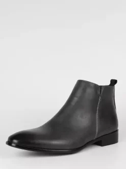 Black Ankle Boots Men's Round Toe Slip On Flat Casual Booties
