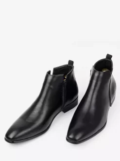 Black Ankle Boots Men's Round Toe Slip On Flat Casual Booties