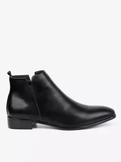 Black Ankle Boots Men's Round Toe Slip On Flat Casual Booties