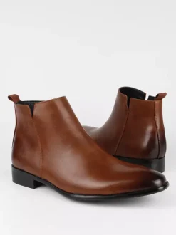 Black Ankle Boots Men's Round Toe Slip On Flat Casual Booties