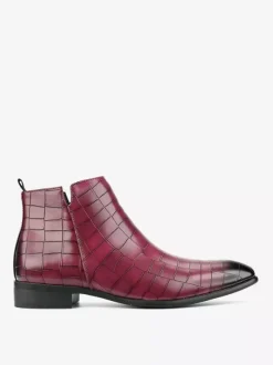 Black Ankle Boots Men's Round Toe Stone Pattern Chelsea Boots