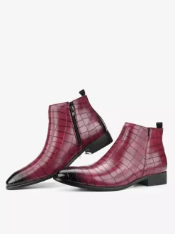 Black Ankle Boots Men's Round Toe Stone Pattern Chelsea Boots