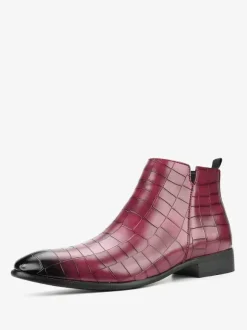 Black Ankle Boots Men's Round Toe Stone Pattern Chelsea Boots