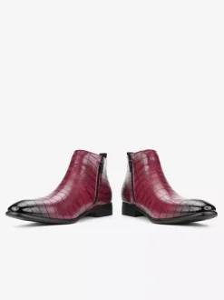 Black Ankle Boots Men's Round Toe Stone Pattern Chelsea Boots