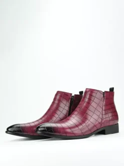 Black Ankle Boots Men's Round Toe Stone Pattern Chelsea Boots