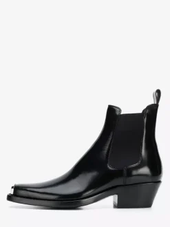 Black Ankle Boots Men's Square Toe Metal Detail Chunky Heel Chelsea Boots