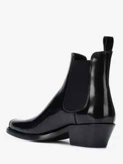 Black Ankle Boots Men's Square Toe Metal Detail Chunky Heel Chelsea Boots
