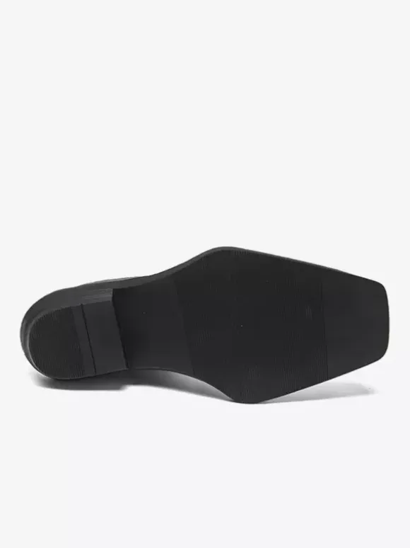 Black Ankle Boots Square Toe Metal Detail Chunky Heel Booties