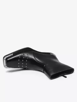 Black Ankle Boots Square Toe Studded Chunky Heel Booties For Men