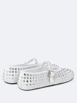 Black Ballerina Flats Rhinestones Round Toe Mary Jane Ballet Flat Shoes