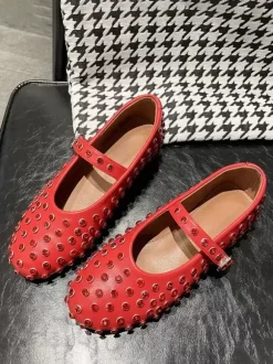 Black Ballerina Flats Rhinestones Round Toe Mary Jane Ballet Flat Shoes