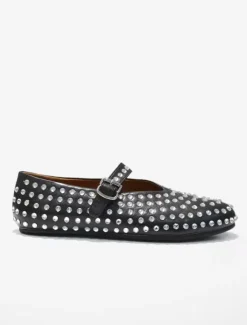 Black Ballerina Flats Rhinestones Round Toe Mary Jane Ballet Flat Shoes
