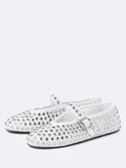 Black Ballerina Flats Rhinestones Round Toe Mary Jane Ballet Flat Shoes