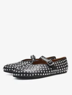 Black Ballerina Flats Rhinestones Round Toe Mary Jane Ballet Flat Shoes