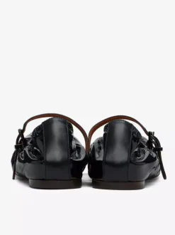 Black Ballet Flats Round Toe Ruched Mary Jane Ballerina Flat Shoes For Women