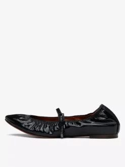 Black Ballet Flats Round Toe Ruched Mary Jane Ballerina Flat Shoes For Women