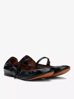 Black Ballet Flats Round Toe Ruched Mary Jane Ballerina Flat Shoes For Women