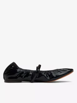 Black Ballet Flats Round Toe Ruched Mary Jane Ballerina Flat Shoes For Women