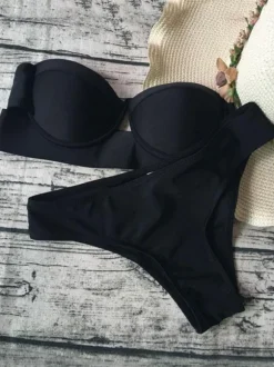 Black Bandeau Sexy Bikini Sexy Strapless Low Waist Swimsuit