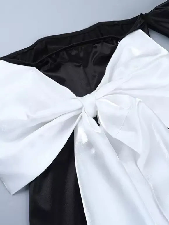 Black Bodycon Women's Mini Dress - Off Shoulder White Bow Back With Train - Sexy Strapless Summer Birthday Party Gown 2026