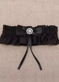 Black Bows Beaded Wedding Garter For Women