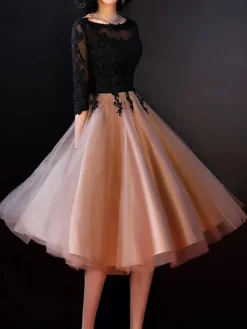 Black Bridal Mother Dress Jewel Neck Half Sleeves Ball Gown Applique Knee-Length Wedding Guest Dresses