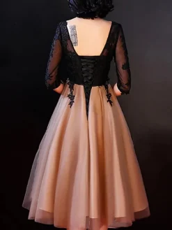 Black Bridal Mother Dress Jewel Neck Half Sleeves Ball Gown Applique Knee-Length Wedding Guest Dresses