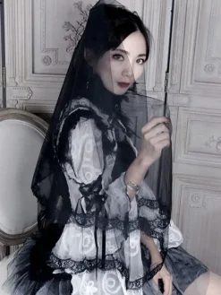 Black Bridal Veil Lace Tulle Halloween Cosplay Accessory