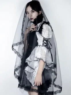 Black Bridal Veil Lace Tulle Halloween Cosplay Accessory