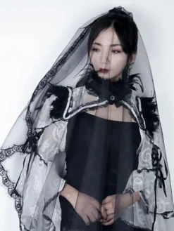 Black Bridal Veil Lace Tulle Halloween Cosplay Accessory