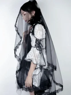 Black Bridal Veil Lace Tulle Halloween Cosplay Accessory