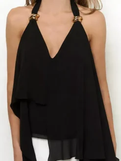 Black Cami Top Halter Backless Sleeveless Chic Camis For Women