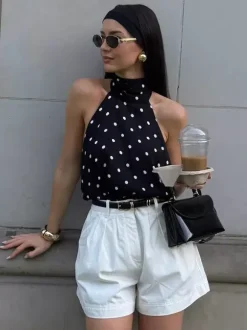 Black Cami Top Halter Sleeveless Chic Camis For Women