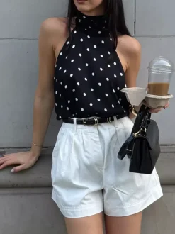 Black Cami Top Halter Sleeveless Chic Camis For Women
