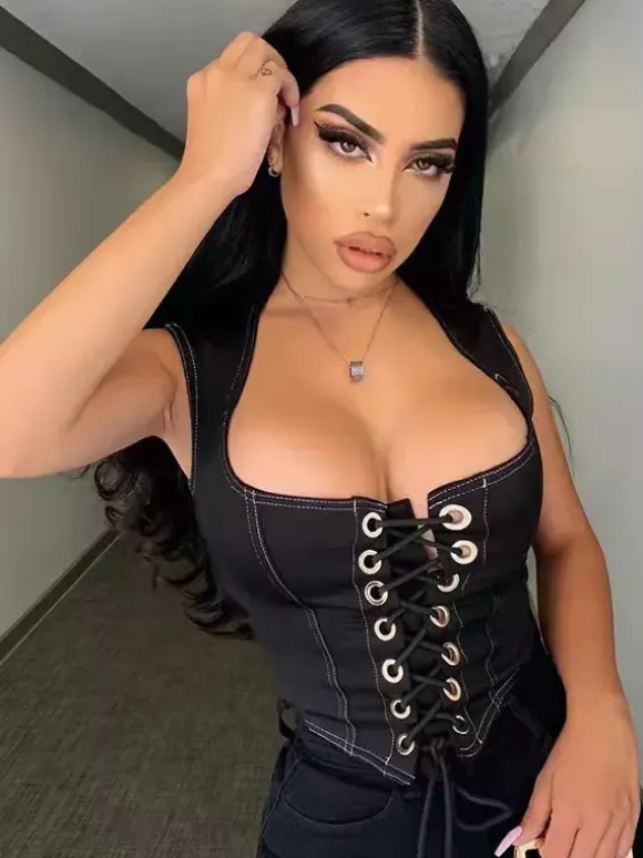 Black Cami Top Lace Up Polyester Sexy Women Camis