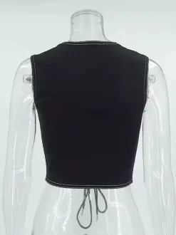 Black Cami Top Lace Up Polyester Sexy Women Camis